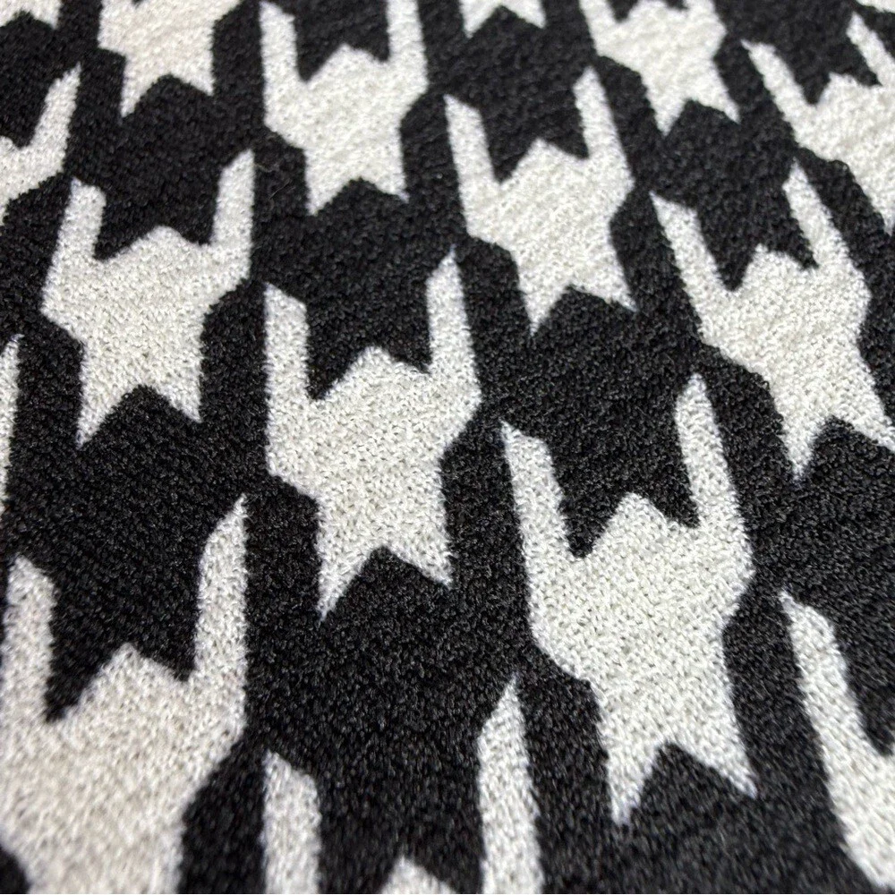 Cardigan long style color block Black and White Houndstooth Long Cardigan